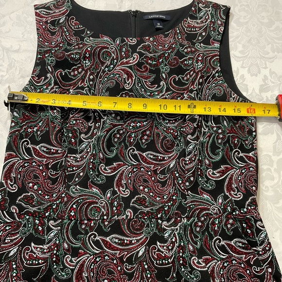 Land's End Size 10 Tank Sheath Dress Pockets Red Green Black Paisley - Picture 8 of 12